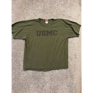 USMC Bayside T-Shirt Mens 2XL Green Military Graphic Short Sleeve Cotton Tee